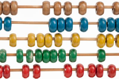 Abacus with red, yellow, green and blue counters.