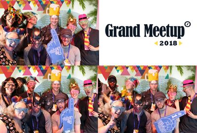 A set of three photos, grouped together with people making funny faces and wearing funny hats.
