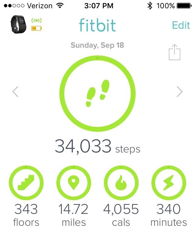 A screenshot of Fitbit, showing 34,033 steps.