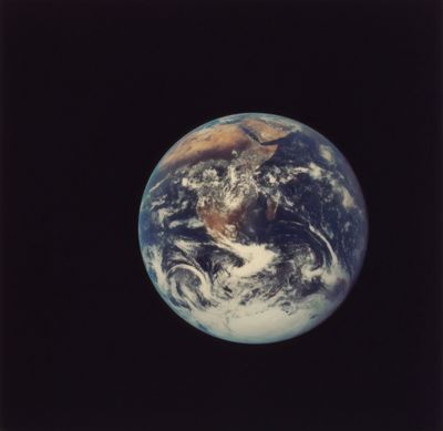 A close-up photo of Earth from outer space.