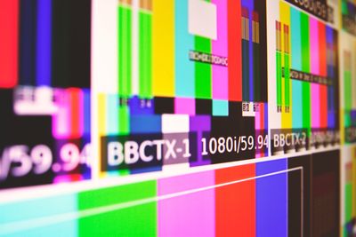 Close-up photo of SPMTE color bars.