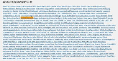 David A. Kennedy's name in the Core Contributors list for WordPress 3.9.