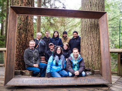 The Theme Team in a frame, in Capilano Suspension Bridge Park.
