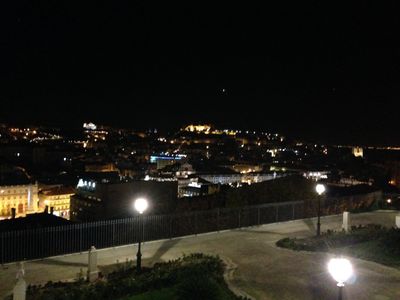 Downtown Lisbon at night.
