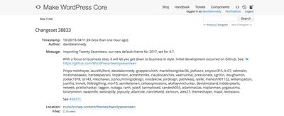 Screenshot showing the initial commit of Twenty Seventeen.